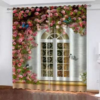Американский свежий пасторальный ветер сад пейзаж живопись солнцезащитный занавес гостиная спальня балкон украшение дома занавески 100W130H(CM)40x51in&Hook