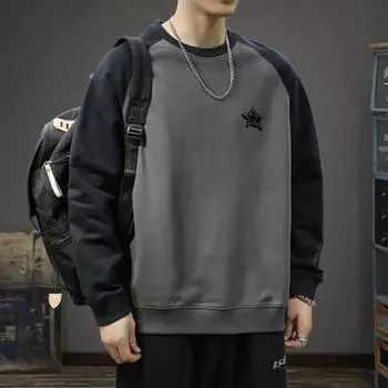 Американский тяжелый ретро-свитер с круглым вырезом и рукавами на плечах, мужской свободный свитер большого размера, модная брендовая куртка с длинным рукавом контрастного цвета M