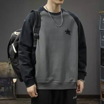 Американский тяжелый ретро-свитер с круглым вырезом и рукавами на плечах, мужской свободный свитер большого размера, осенне-зимняя куртка с длинными рукавами и контрастным цветом M