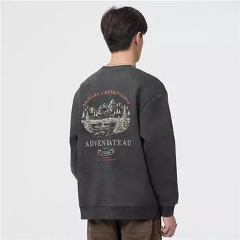 Американский тяжелый ретро свитер с круглым вырезом мужской весенне-осенний модный брендовый свободный топ с принтом Cloud Dye Wash Off M черный серый