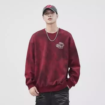Американский тяжелый свитер с круглым вырезом, мужской модный брендовый топ с длинными рукавами и принтом автомобиля, осенняя свободная куртка-пуловер M красный