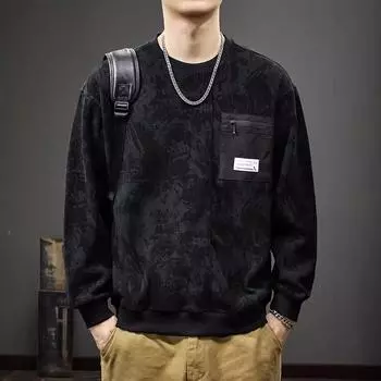 Американский уличный граффити с принтом и покраской свитер для мужчин, осенний трендовый бренд, хулиган, красивый карман, топ с длинными рукавами, свободная рубашка с круглым вырезом M серый