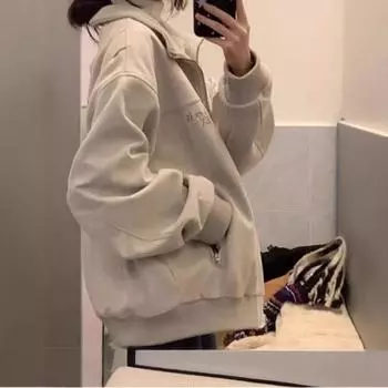 Американский уличный повседневный дизайн куртки с воротником-стойкой осенне-зимний новый свободный вышитый бархатный универсальный пиджак для женщин M серый