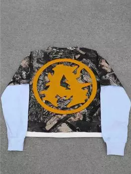 Американский уличный принт Harajuku камуфляжный длинный рукав свитер мужской длинный рукав Y2K свободный буквенный принт большой размер футболка S