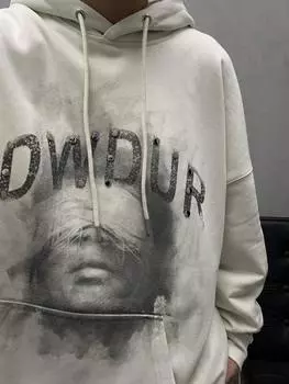 Американский уличный стиль размытый портрет принт толстовка с капюшоном осень-зима свободная нишевая повседневная толстовка с капюшоном с заклепками S
