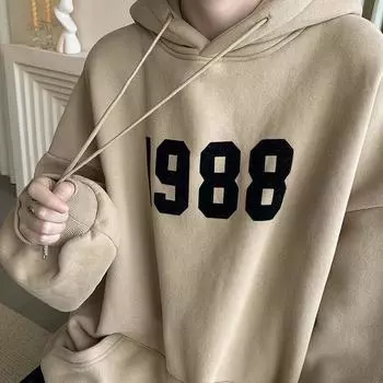 Американский уличный свитшот с капюшоном для мужчин, зимняя бархатная свободная винтажная куртка, осенне-зимняя модная ретро-одежда M