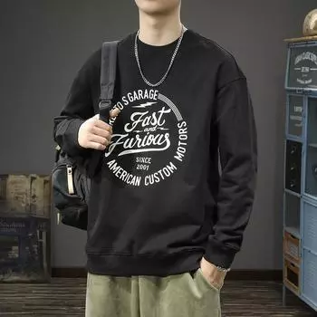 Американский уличный тренд с принтом, круглый вырез, свитер, мужская свободная, большого размера, осенне-зимняя, хлопковая, плотная, спортивная куртка Tide M чёрный