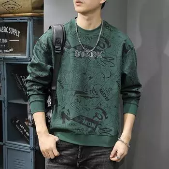 Американский уличный трендовый бренд, полный букв, свитер, мужской дизайн, плотное свободное пальто с круглым вырезом S светло-коричневого