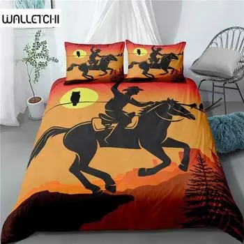 Американский вестерн ковбой King Queen пододеяльник Винтаж Wilderness Sunset комплект постельного белья для мужчин Лошадь полиэстер пододеяльник EU Single 135x200cm