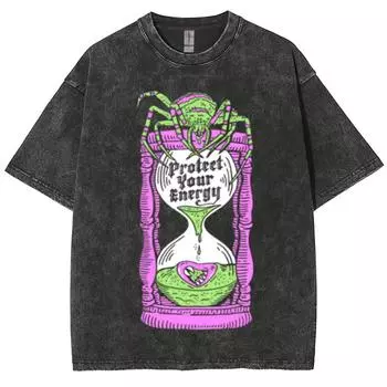 Американский винтаж футболка с принтом паука и надписью «Волшебное зелье» женская уличный тренд короткий рукав стиранная ткань топ с круглым вырезом S