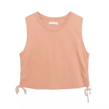 Американский винтаж Мягкий @ Приталенный крой! Однотонный спортивный жилет без рукавов с кулиской по бокам, облегающий талию, женский короткий топ, внешняя торговля Micro Flaw Powder S