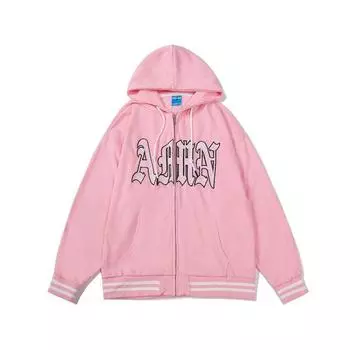 Американский винтажный свитер на молнии с вышивкой в стиле хип-хоп, мужской и женский свободный свитер в стиле Харадзюку bf для пары M розовый