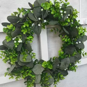 Американский Зеленый Искусственный Венок Украшение Двери Эвкалипт Лист Монеты Трава Кольцо Пасторальный Американский Свадебный Подвеска Кольцо на Дверь