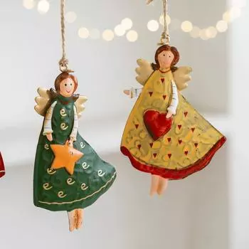 Американское кантри, винтажное старое железное рождественское украшение в виде ангела для девочки, украшение на рождественскую елку, платье для девочки, украшение для свадебной вечеринки в сельской местности