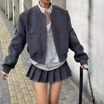 Американское ретро короткое платье для горячей девушки, высококачественный дизайн, бейсбольная форма, пальто для женщин, осень, новый универсальный серый цвет S серый