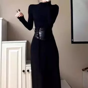 Американское ретро облегающее черное платье Spice Girl для женщин осень-зима новое королевское сестринское платье темпераментная талия и тонкое платье S чёрный