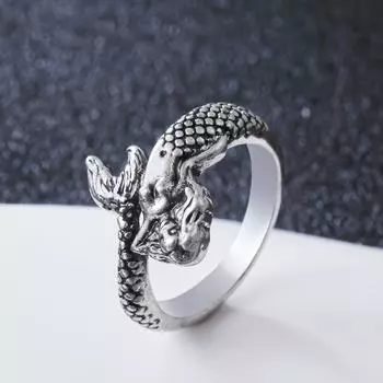 Американское ретро старое кольцо русалка нишевый дизайн с регулировкой размера хип-хоп кольцо унисекс ювелирные изделия