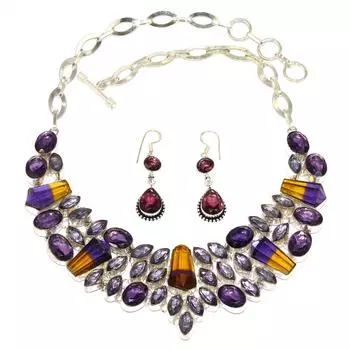 Amertine Quartz Amethyst Jewelry Necklace Earring 16-18