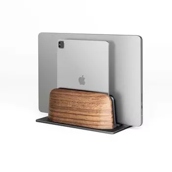 amesoba Вертикальная подставка для ноутбука Раскладушка Настольная полка MacBook Орех/Алюминий 2-ПК Pro/Air/iPad/MacMini (Орех, 2-х местное хранилище)