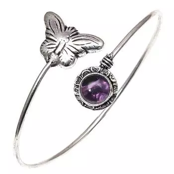 Аметист Кабошон Драгоценный Камень Ручной Работы Серебряные Ювелирные Изделия Браслеты-Манжеты 7 Регулируемые