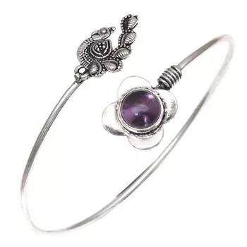 Аметист Кабошон Драгоценный Камень Ручной Работы Серебряные Ювелирные Изделия Браслеты-Манжеты 7 Регулируемые