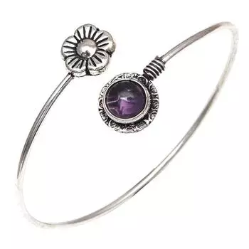 Amethyst Cabochon Gemstone Silver Jewelry Cuff Bracelets 7 Adjustable