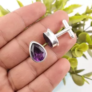 Amethyst Gemstone 925 Sterling Silver Handmade Cufflinks 0.66 Engagement Gift CL-6-16