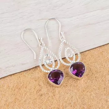 Amethyst Gemstone 925 Sterling Silver Jewelry Handmade Women Gift Earrings 2.00 EE-32-3