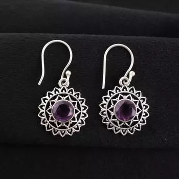 Amethyst Gemstone 925 Sterling Silver Jewelry Handmade Drop/Dangle Earrings1.57 CE-19-10