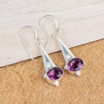Amethyst Gemstone 925 Sterling Silver Jewelry Handmade Drop/Dangle Earrings1.80 EE-50-7