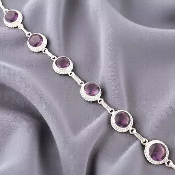 Amethyst Gemstone 925 Sterling Silver Jewelry Handmade Bracelet 9 For Women RB-8-1