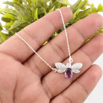 Amethyst Gemstone 925 Sterling Silver Zircon Jewelry Butterfly Pendant 0.50 CZP-12-7