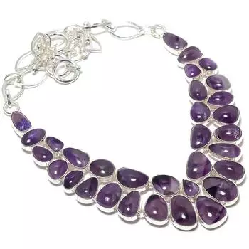 Аметист драгоценный камень ручная работа 925 серебряное ювелирное ожерелье 18 дюймов JCN484-171