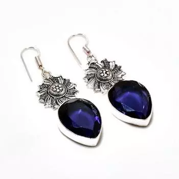 Ювелирные серьги ручной работы с аметистом, посеребренные 925 пробы, 2,08 дюйма