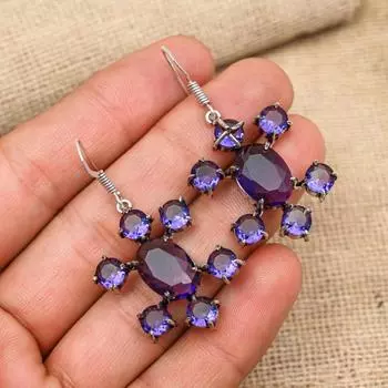 Amethyst Gemstone Handmade 925 Solid Sterling Silver Gift For Wedding Jewelry Earring