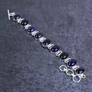Amethyst Gemstone Handmade 925 Sterling Silver Bracelet 7-8 K4m78