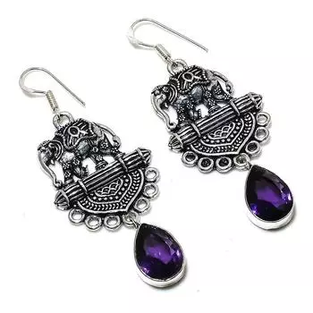 Amethyst Gemstone Handmade 925 Sterling Silver Gift Jewelry Earring 2.56 E8p05