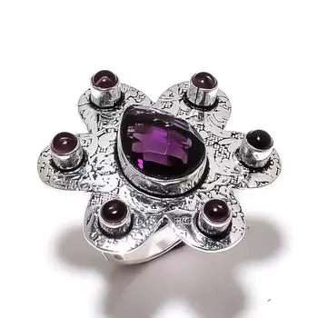 Amethyst Gemstone Handmade 925 Sterling Silver Jewelry Ring Size 10 o0g67
