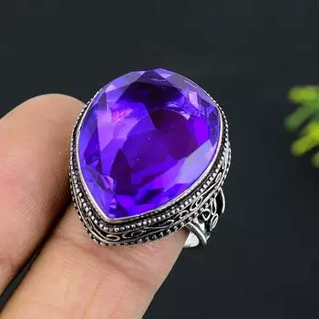 Amethyst Gemstone Handmade 925 Sterling Silver Jewelry Ring Size 9 Y7I02