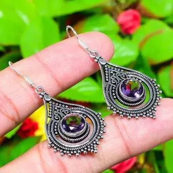 Amethyst Gemstone Handmade 925 Sterling Silver Jewelry Earring 2.13 W2E39