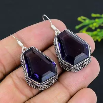 Amethyst Gemstone Handmade 925 Sterling Silver Jewelry Earring 1.77 t7j04