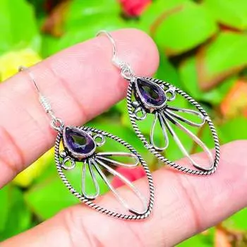 Amethyst Gemstone Handmade 925 Sterling Silver Jewelry Earring 2.01 S9o38