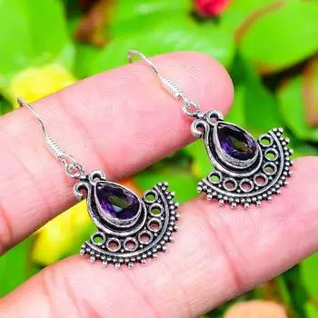 Amethyst Gemstone Handmade 925 Sterling Silver Jewelry Earring 1.58 J1g16