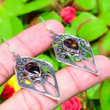 Amethyst Gemstone Handmade 925 Sterling Silver Jewelry Earring 2.32 E8s52