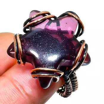 Аметист драгоценный камень кольцо ручной работы из медной проволоки размер 7