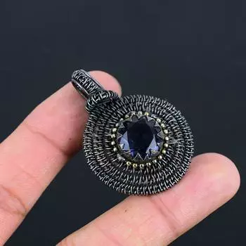 Аметист драгоценный камень ручной работы медная проволока обертка ювелирные изделия великолепный кулон для нее 1.77 Inches синий