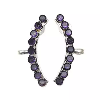 Amethyst Gemstone Handmade Ethnic Silver Jewelry Climber Earring 2.5