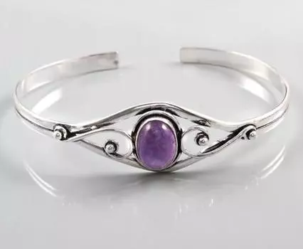 Ювелирные изделия ручной работы с аметистом, стерлинговое серебро 925 пробы, регулируемые манжеты/браслеты 7-9 фиолетовый