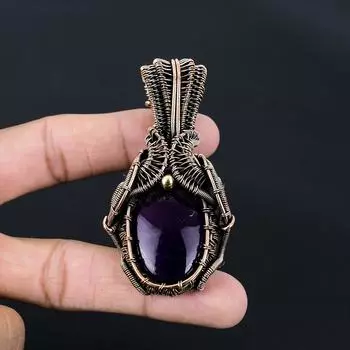 Amethyst Gemstone Handmade Pure Copper Wire Wrapped Pendant Jewelry For Thanksgiving