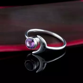 Кольцо с аметистом, Кольцо из стерлингового серебра 925 пробы, Кольцо с полумесяцем, Кольцо ручной работы, Кольцо с камнем-талисманом, Кольцо на День святого Валентина 6